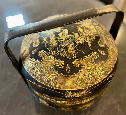 Chinese Black Lacquered and Gilt Food Carrier/Storage Box/ wedding basket