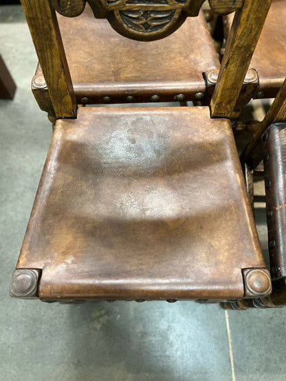 Antique Oak leather seats set of 5