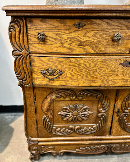 Carved oak sideboard 3 drawer 2-door