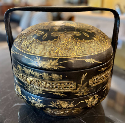 Chinese Black Lacquered and Gilt Food Carrier/Storage Box/ wedding basket